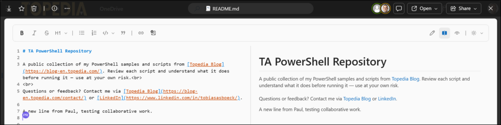 Collaborating on a Markdown file