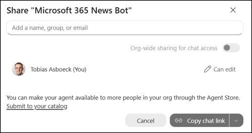 Redesigned agent sharing in Agent Builder