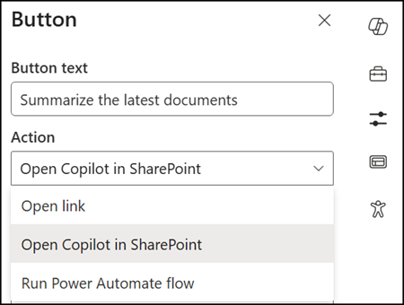 Select the action "Open Copilot in SharePoint"