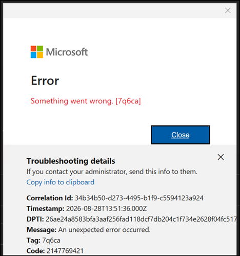 It doesn't produce a clean "access blocked" message for personal Microsoft accounts
