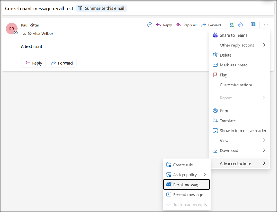 Recall a message to external recipients