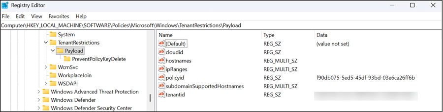 Tenant restriction policy settings
