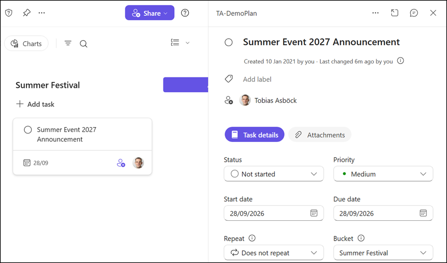 Planner task in the new side panel