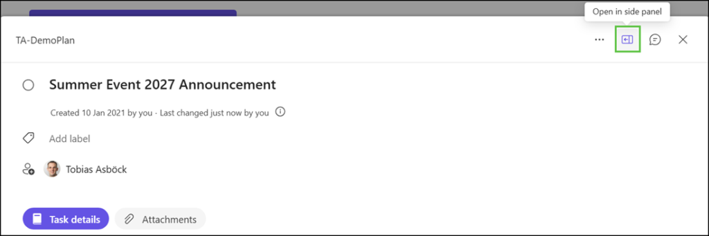 Open a task in a side panel from within dialog mode