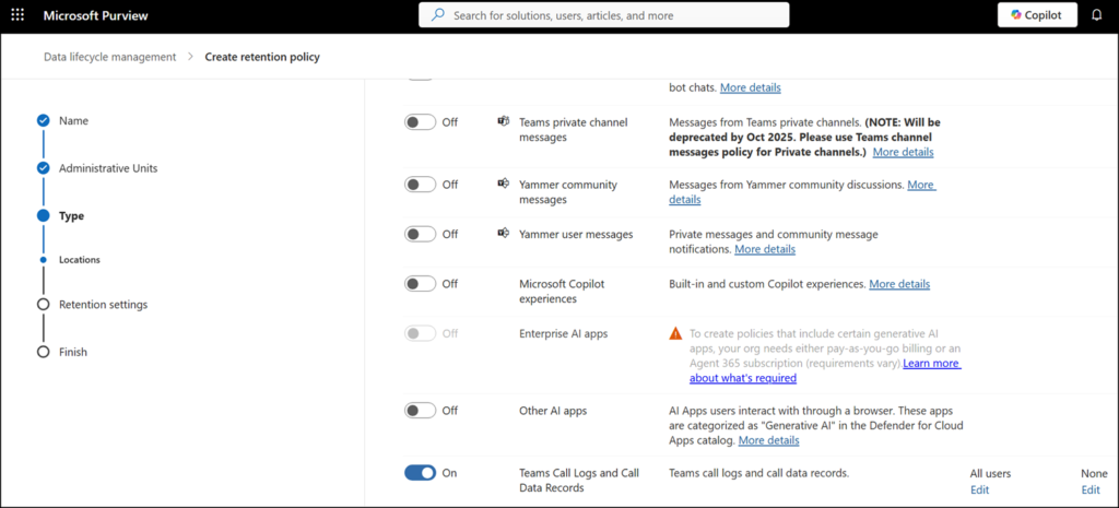 Retention policies for Teams call logs are now manageable in the Purview admin portal