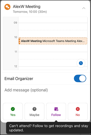 Follow option in Outlook Mobile