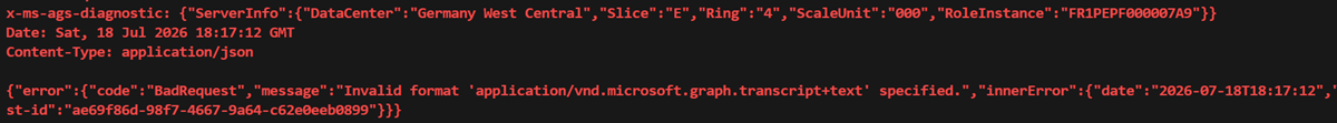 Error while downloading meeting transcripts without speaker attribution, from July