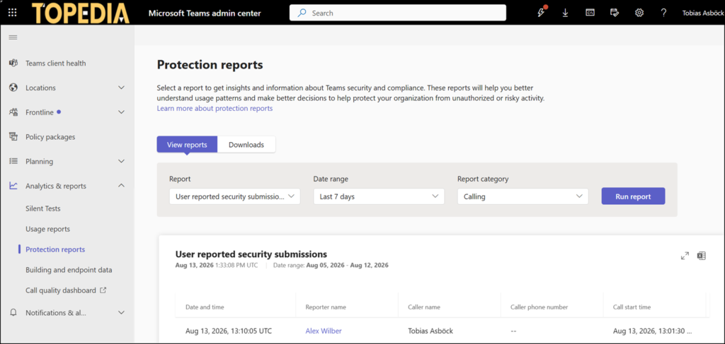 User reported security submission report (preview) in the Teams admin center
