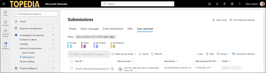 User reported security submissions