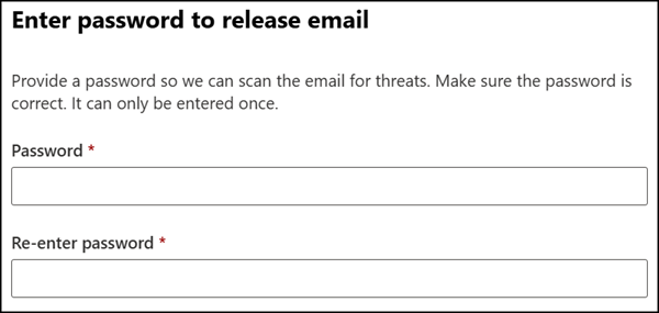 Providing the attachment password releases the mail from quarantine