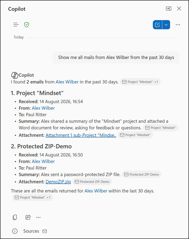 Sample from a default configuration (in Outlook Web)