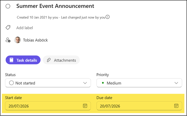 Previously, the task's due date had to fall on or after its start date