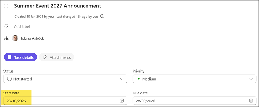 Users can now freely set a start date independently to the due date