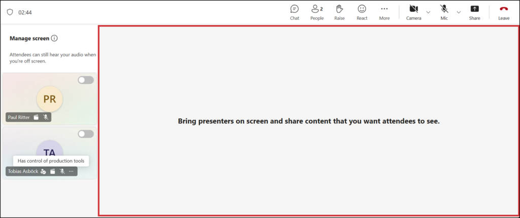 Using production tools in a meeting as a guest user