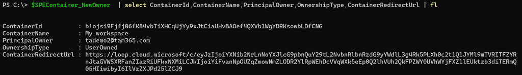 The new owner must access the container via the ContainerRedirectUrl