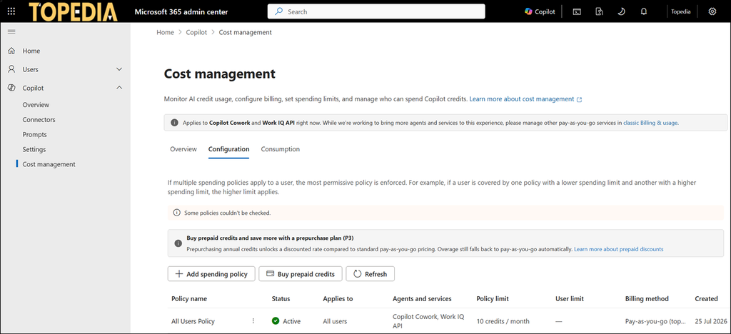 You need at least one cost management policy