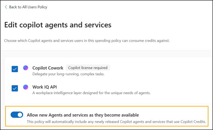 New setting for PAYG services (enabled by default)