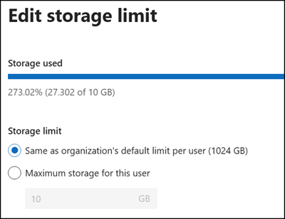 OneDrive quota in the Microsoft 365 admin center