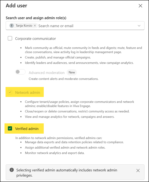 The Verified Admin and Network Admin roles are affected by this change