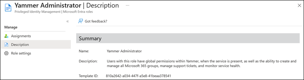 Yammer Administrator role in Microsoft Entra