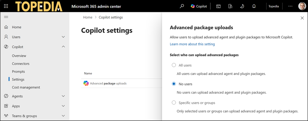 New admin setting to control who can upload advanced agents and plugins to Microsoft 365 Copilot