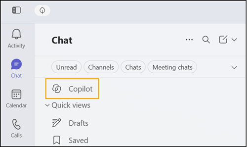 Copilot at the top of the Teams Chat list 