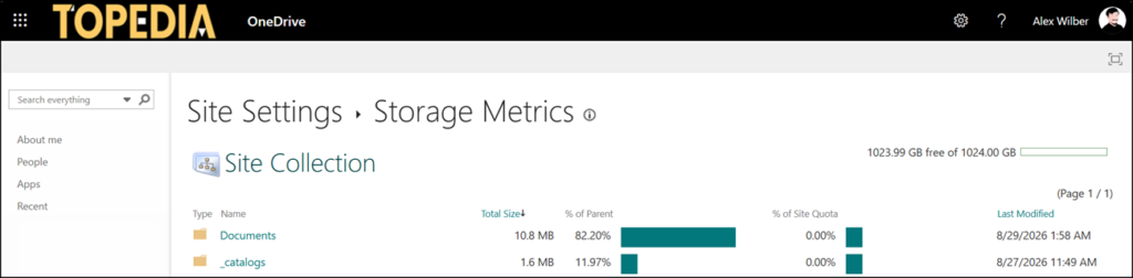 Check the storage metrics in OneDrive Web
