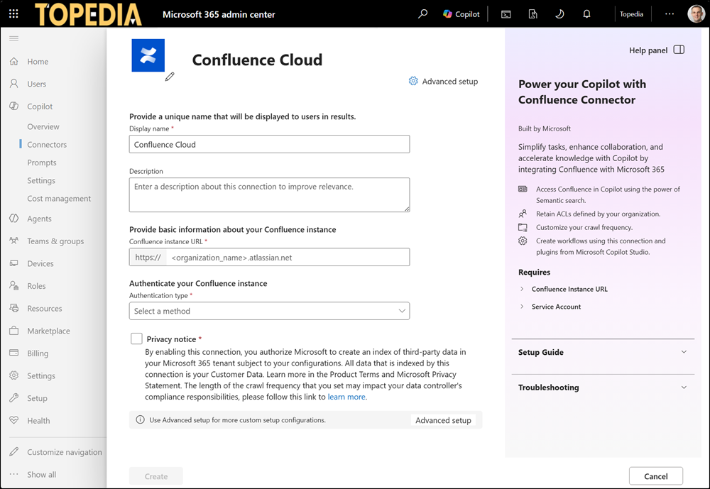 The Confluence Cloud connector needs a preconfiguration
