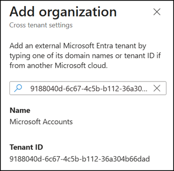 Add the "Microsoft Accounts" organization to allow personal accounts