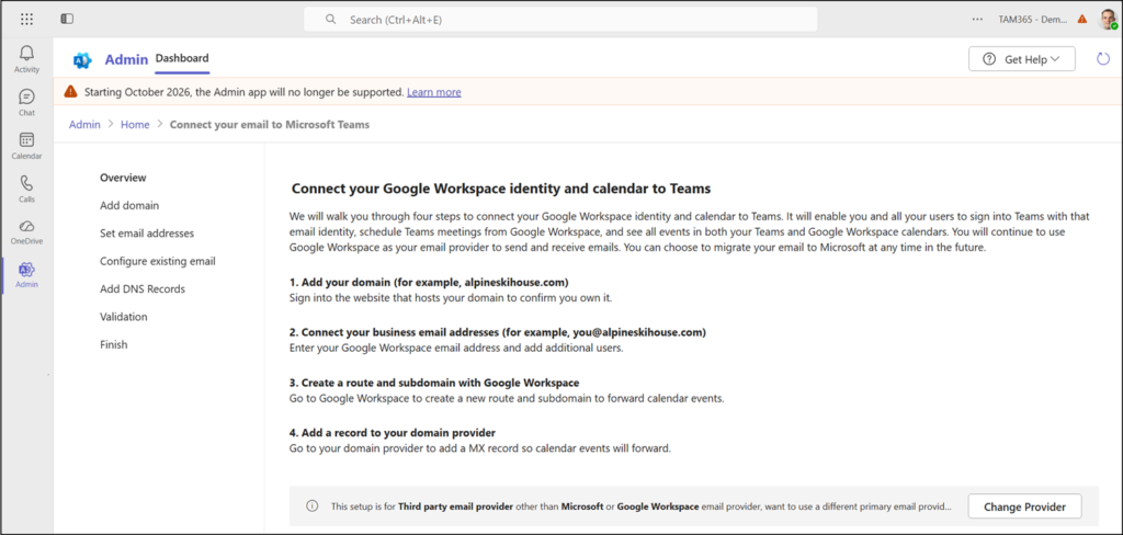Configuring the Google Workspace integration in the Teams Admin app (will be retired in October 2026)
