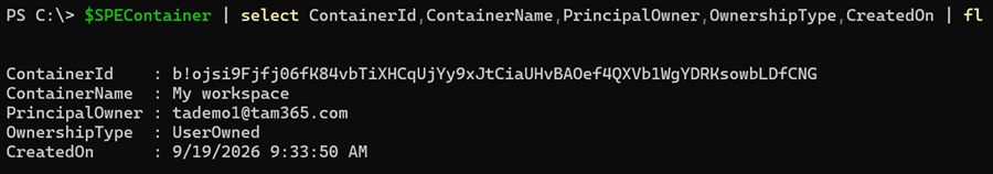 I prepared a new user-owned SharePoint Embedded container