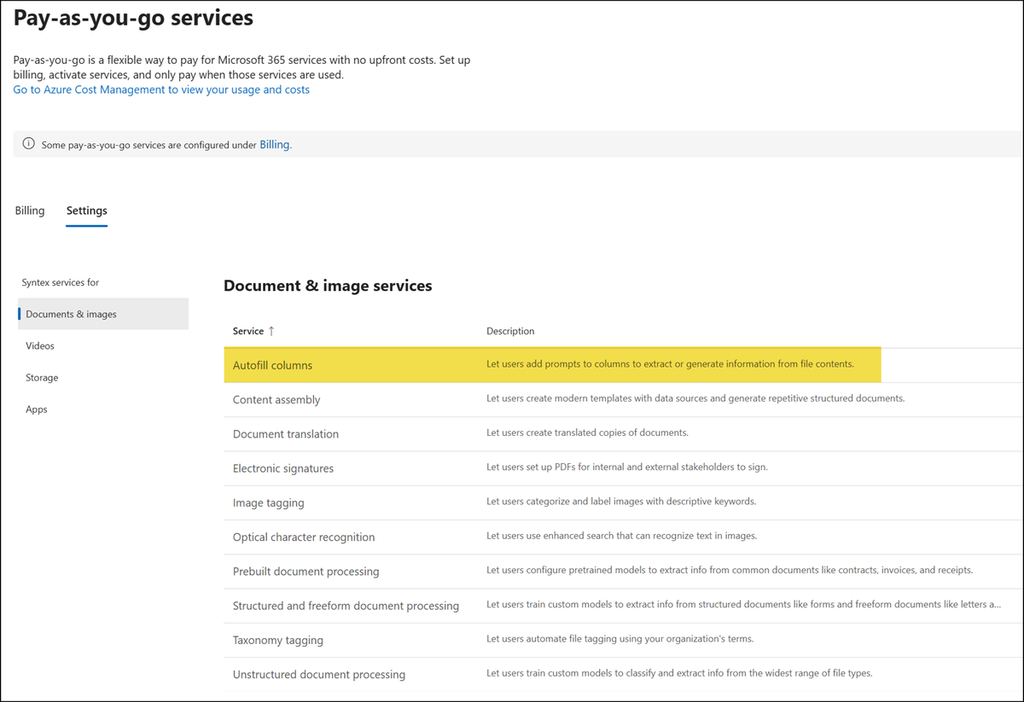 Autofill columns is still part of the Microsoft Syntex configuration