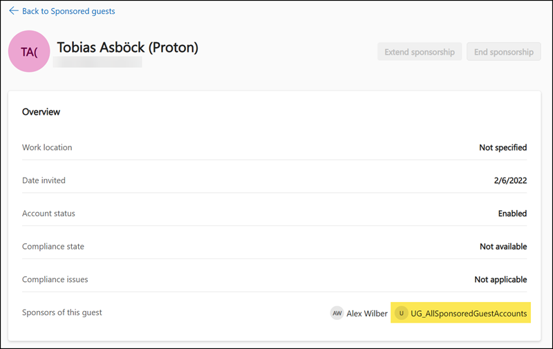 Users cannot end their sponsorship if they were assigned as a sponsor through an Entra ID group
