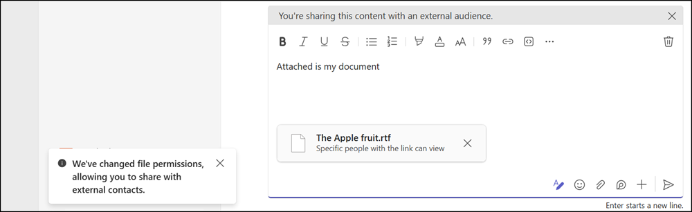 Automatic permission assignment for files shared through the paperclip icon or drag and drop