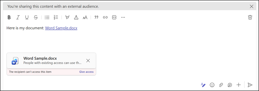 Pasted sharing links do not assign permissions automatically