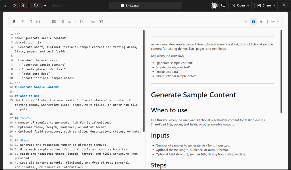 The skill instructions are stored in a Markdown file