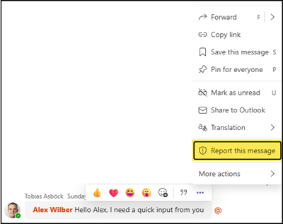 Report a security concern in Teams chat