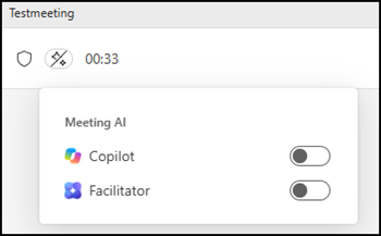 Meeting AI toggle to turn Copilot and/or Facilitator on or off