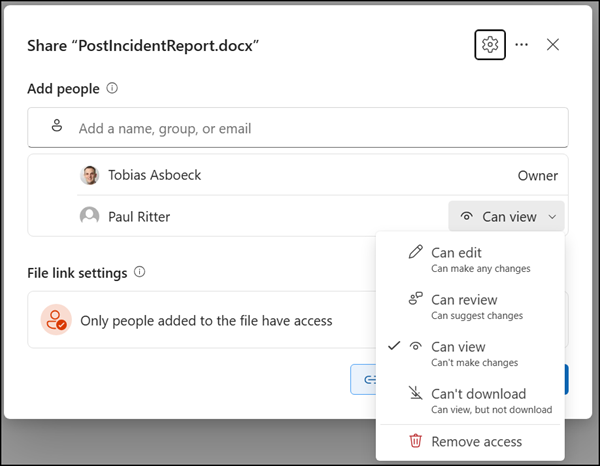 Users can now add permissions to a file