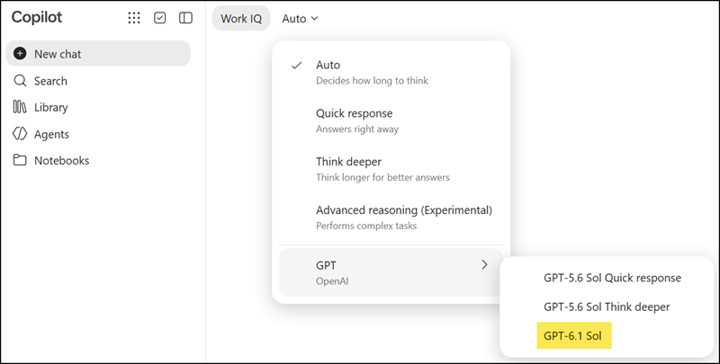GPT-6.1 Sol in Copilot Chat (for Copilot Premium users)